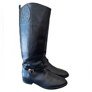 Tory Burch Marlene Black Leather Riding Boots